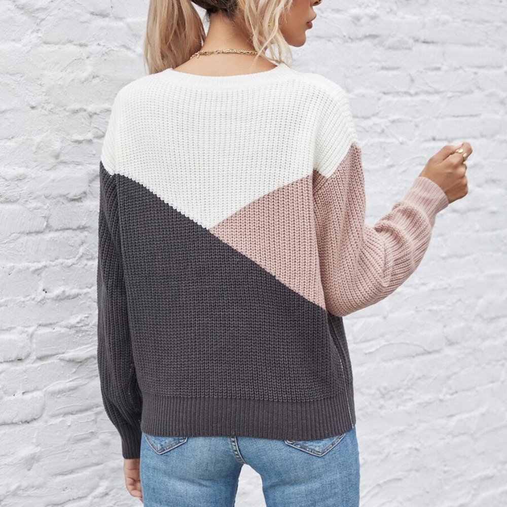 Boho Pink Charcoal Oversized Knit Sweater Top - Picture 3 of 7